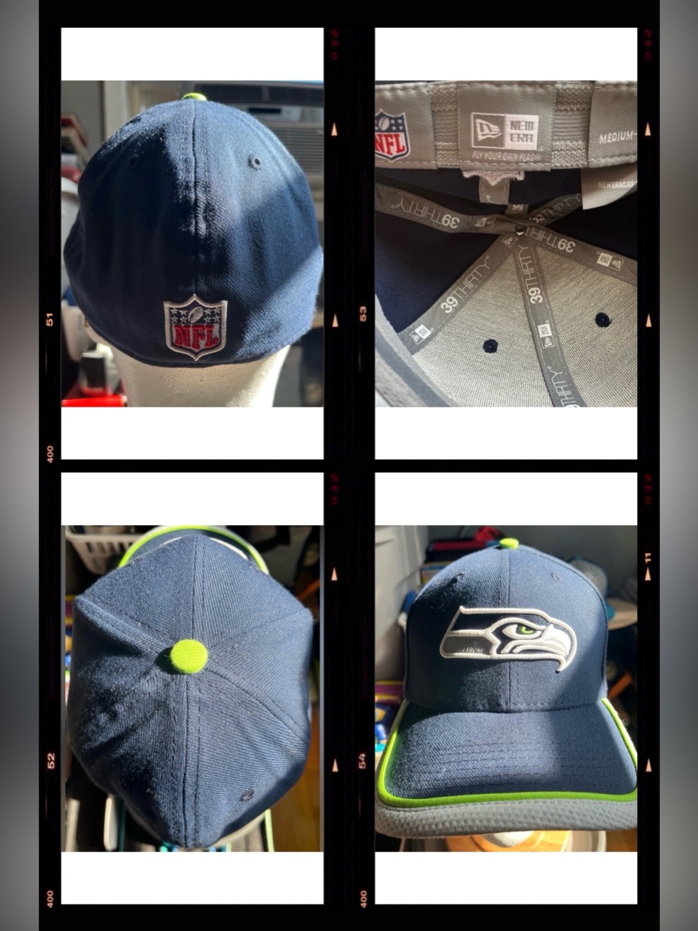 Blue Seattle Seahawks New Era Hat NFL FlexFit 39THIRTY Fitted Cap Medium/Large